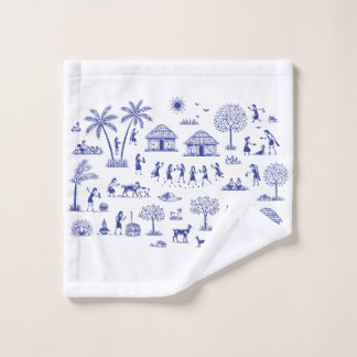 Warli Art Indian Tribal Illustration Wash Cloth