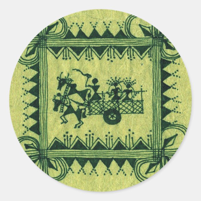 Warli BullockCart Classic Round Sticker (Front)