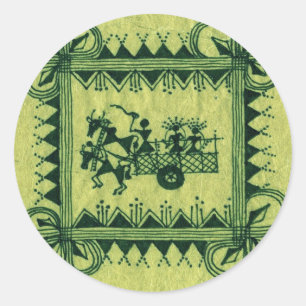 Warli BullockCart Classic Round Sticker