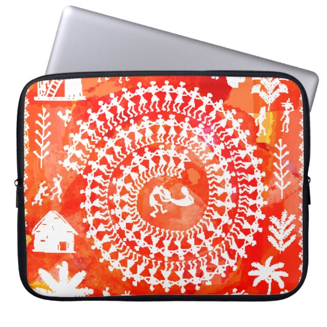 Warli painting - hand drawn traditional the ancien laptop sleeve (Front)