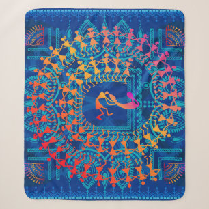 Warli painting - hand drawn traditional the ancien sherpa blanket