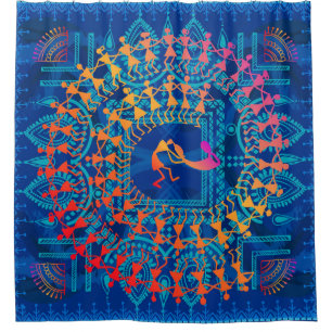 Warli painting - hand drawn traditional the ancien shower curtain