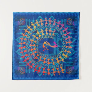 Warli painting - hand drawn traditional the ancien tapestry