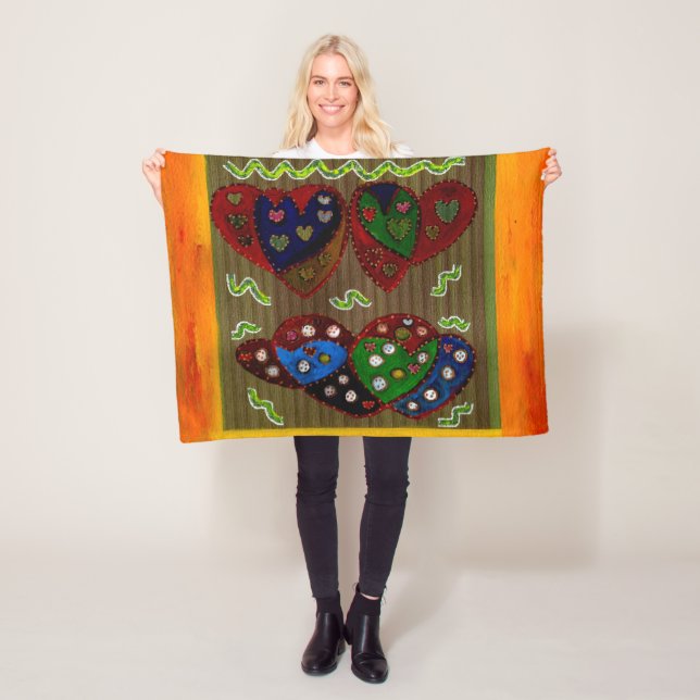 Warm Abstract art mixed colours on Fleece Blanket (In Situ)