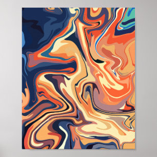 Warm Abstract Swirl with Orange and Navy Hues  Poster