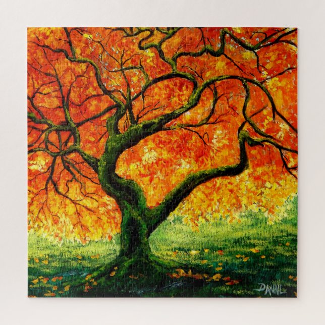 Warm Amber/Autumn Fall leaves twisted tree/moss 2 Jigsaw Puzzle (Vertical)