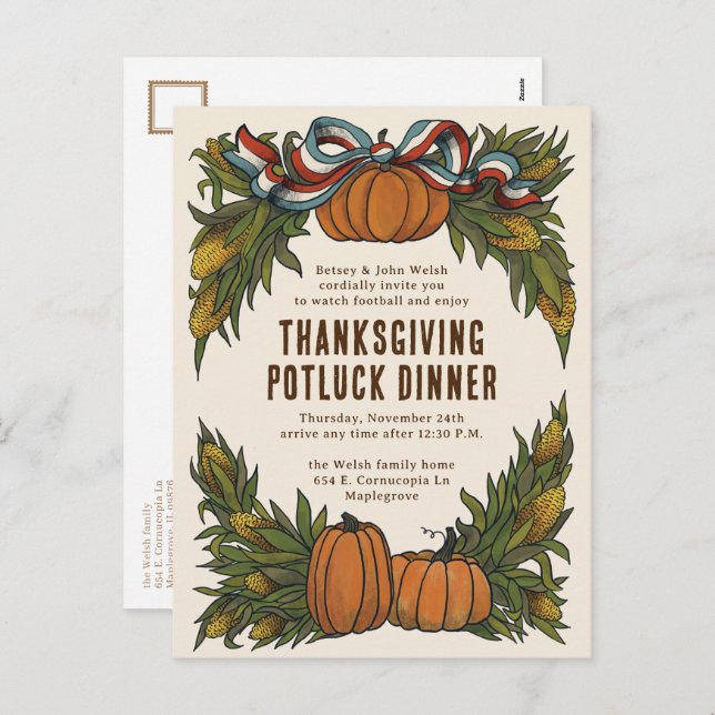 Warm Americana Harvest Thanksgiving Holiday Postcard (Front/Back)