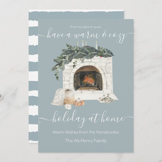 Warm and Cosy Fireplace Holiday at Home Covid Invitation (Front/Back)
