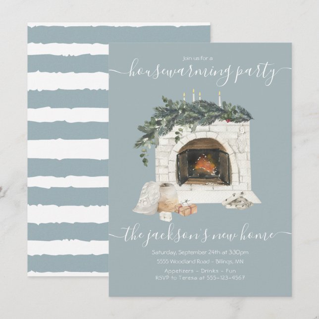 Warm and Cosy Fireplace Housewarming Party Invitation (Front/Back)
