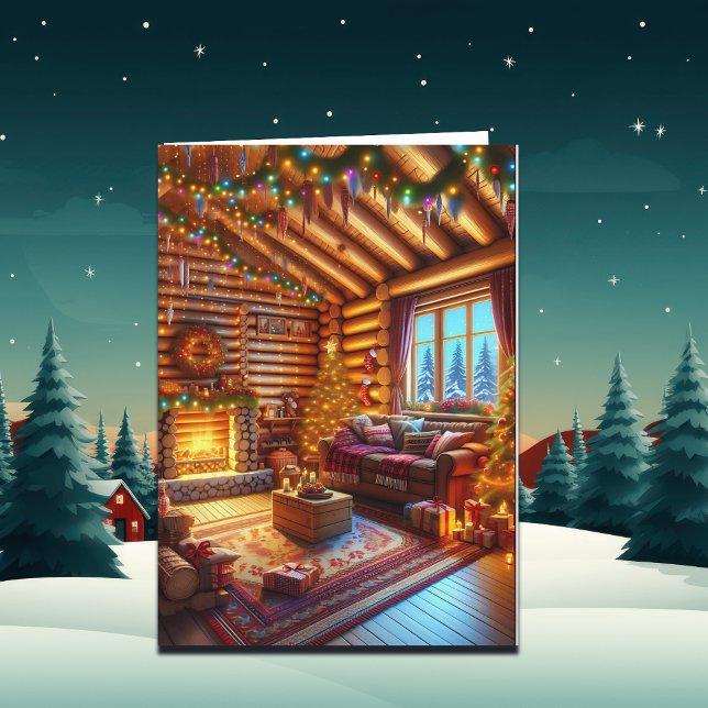 Warm and Cosy Log Cabin and Fireplace Christmas  Card (Creator Uploaded)