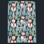 Warm and Cosy Snowman on a Winter Day Christmas Medium Gift Bag<br><div class="desc">Christmas gift bag with snowmen in warm red scarves and a pretty blue pine tree background.</div>