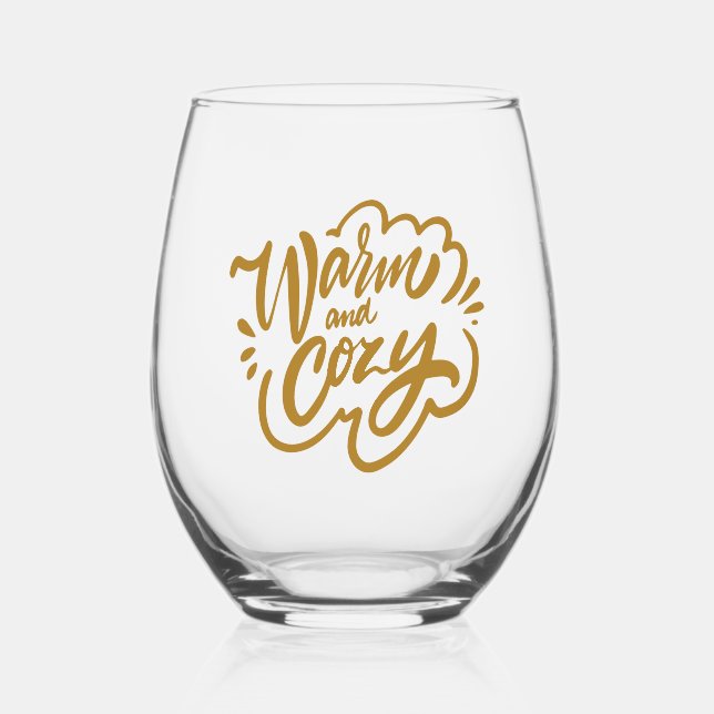 Warm and Cosy Stemless Wine Glass (Front)