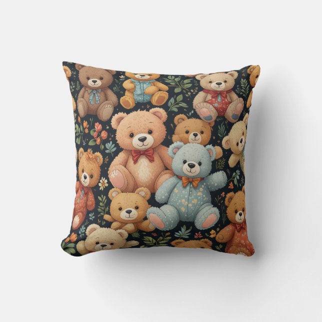Warm and Cosy Teddy Bear Meadow Cushion (Front)