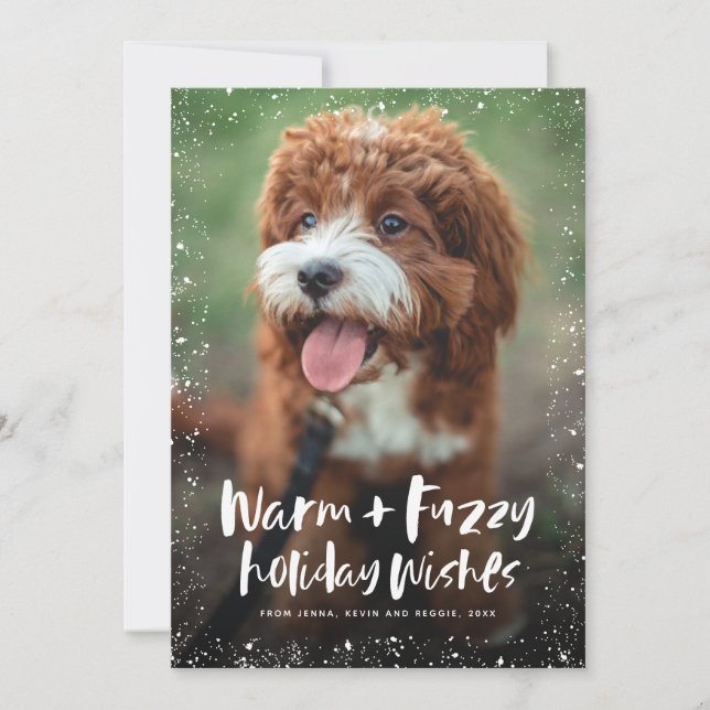 Warm and fuzzy holiday wishes pet Christmas card (Front)