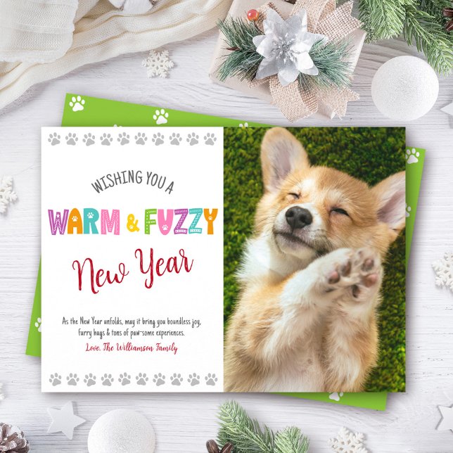 Warm and Fuzzy Pet New Year Photo Typography Cute Holiday Card (Creator Uploaded)