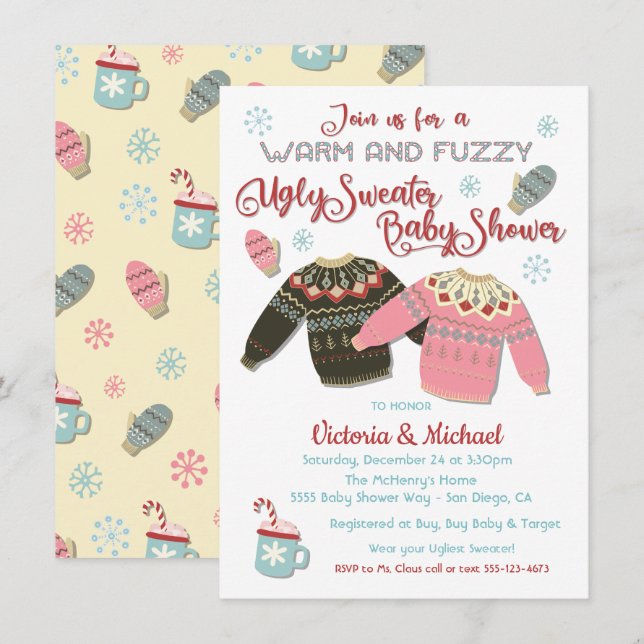 Warm and Fuzzy Ugly Sweater Baby Shower Invitation (Front/Back)