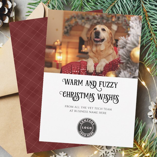 Warm and Fuzzy Vet Tech Pet Photo Business Holiday Card (Christmas Vet Tech Warm and Fuzzy Business Logo Christmas)