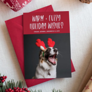Warm And Fuzzy Wishes   Pet Red Foil Holiday Card