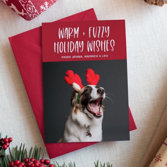 Warm And Fuzzy Wishes | Pet Red Foil Holiday Card (Creator Uploaded)