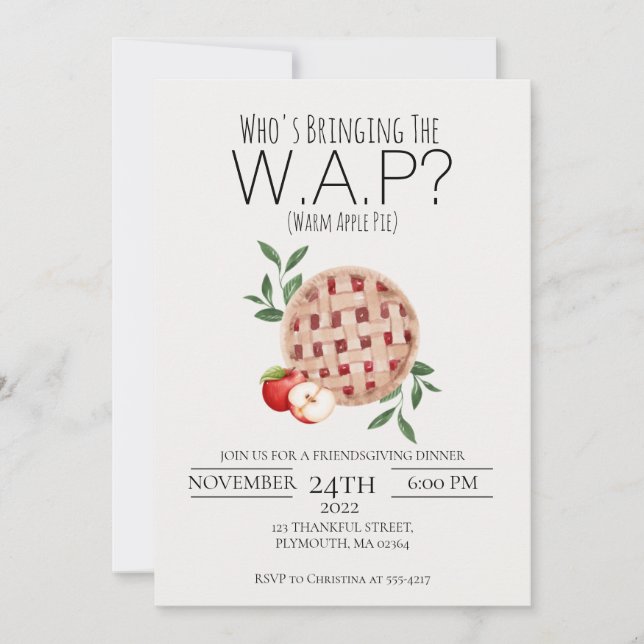 Warm Apple Pie Funny Friendsgiving Invitation (Front)