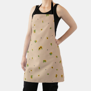 Warm Apricot Japanese Sunflower Floral Pattern Apron