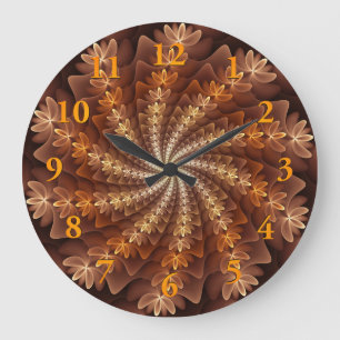 Warm Autumn Colours, Modern Abstract Fractal Art Large Clock
