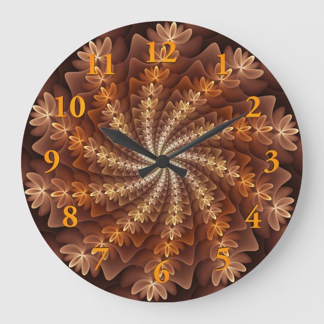 Warm Autumn Colours, Modern Abstract Fractal Art Large Clock (Front)