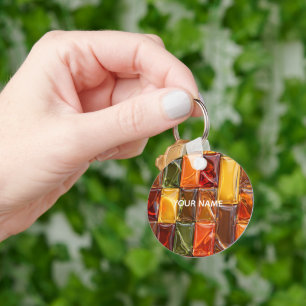 Warm Autumn Glass Tile Mosaic - Glossy Amber Key Ring