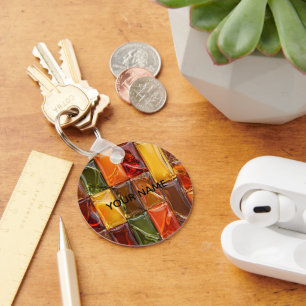 Warm Autumn Glass Tile Mosaic - Glossy Amber Key Ring