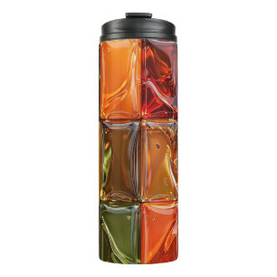 Warm Autumn Glass Tile Mosaic - Glossy Amber Thermal Tumbler