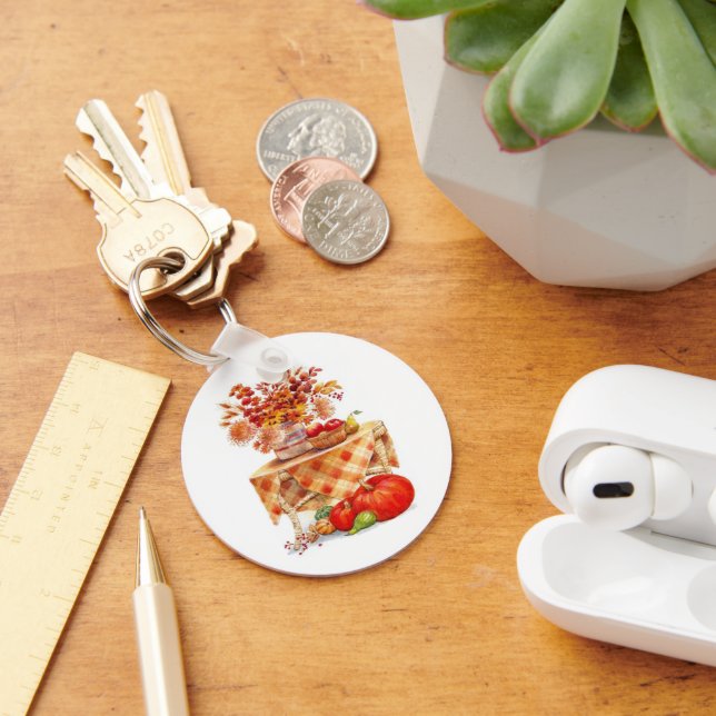 Warm Autumn Harvest Table Still Life Key Ring (Desk)