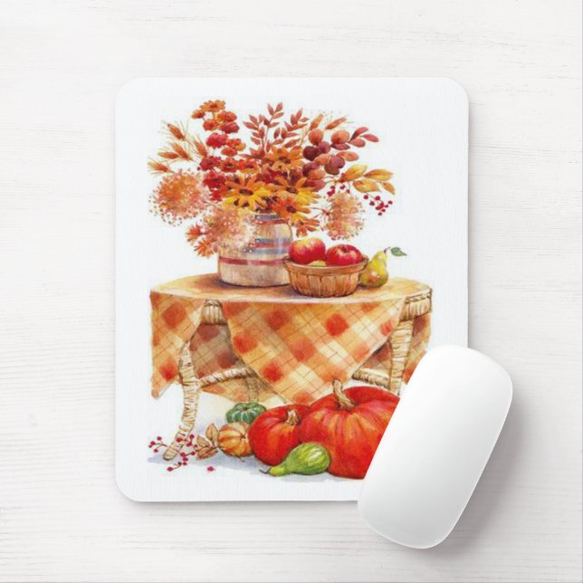 Warm Autumn Harvest Table Still Life Mouse Pad (With Mouse)