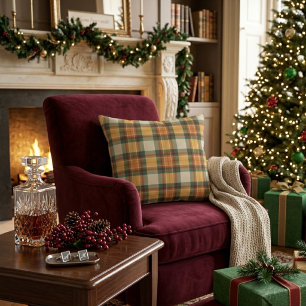 Warm Autumn Harvest Tartan Plaid Pattern Decorative Cushion