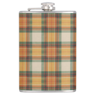 Warm Autumn Harvest Tartan Plaid Pattern Hip Flask