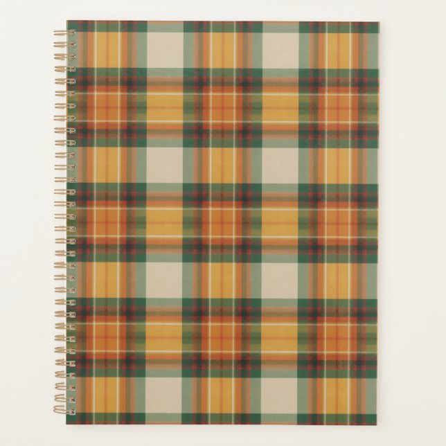 Warm Autumn Harvest Tartan Plaid Pattern Planner (Front)