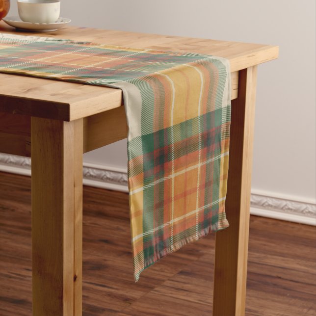 Warm Autumn Harvest Tartan Plaid Pattern Short Table Runner (In Situ)