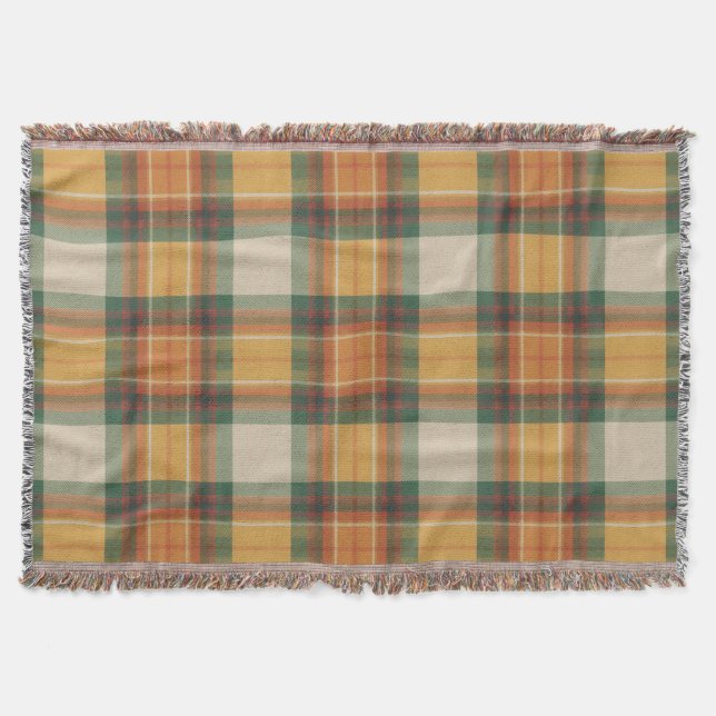 Warm Autumn Harvest Tartan Plaid Pattern Throw Blanket (Front)