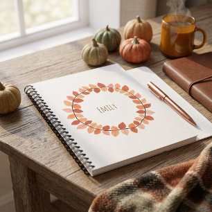 Warm Autumn Leaf Wreath Name Design Notebook