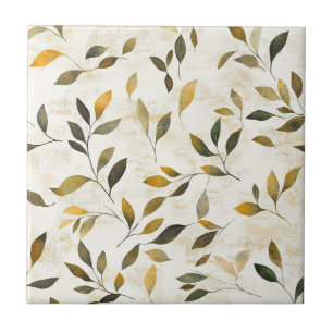 Warm Autumn Leaves and Twigs Rustic Nature Ceramic Tile