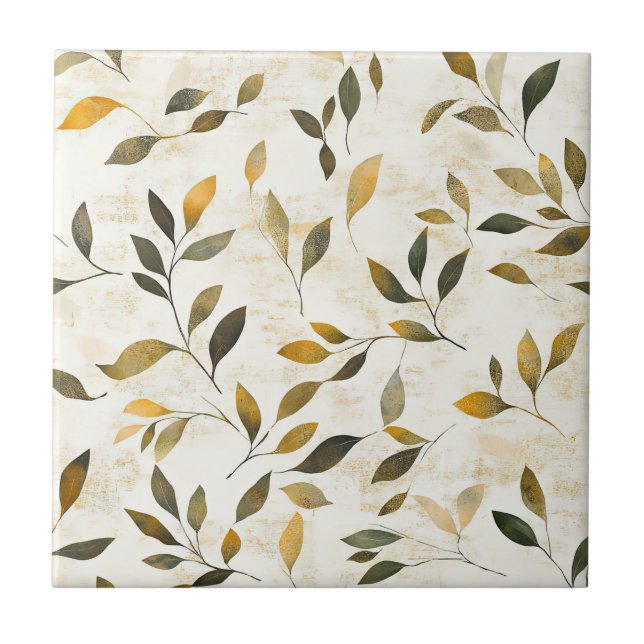 Warm Autumn Leaves and Twigs Rustic Nature Ceramic Tile (Front)