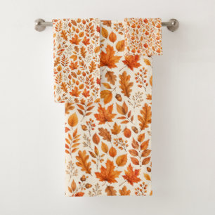 Warm Autumn Leaves Seamless Pattern Bath Towel Set