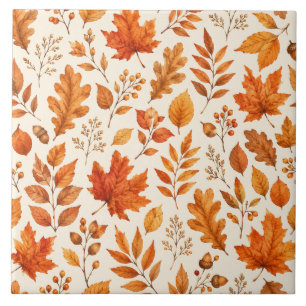 Warm Autumn Leaves Seamless Pattern Ceramic Tile
