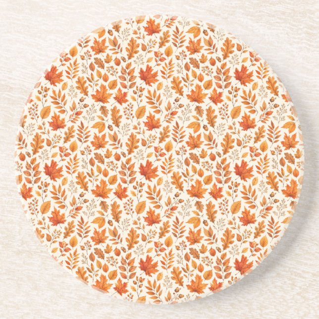 Warm Autumn Leaves Seamless Pattern Coaster (Front)