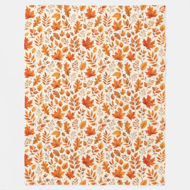 Warm Autumn Leaves Seamless Pattern Fleece Blanket (Front)