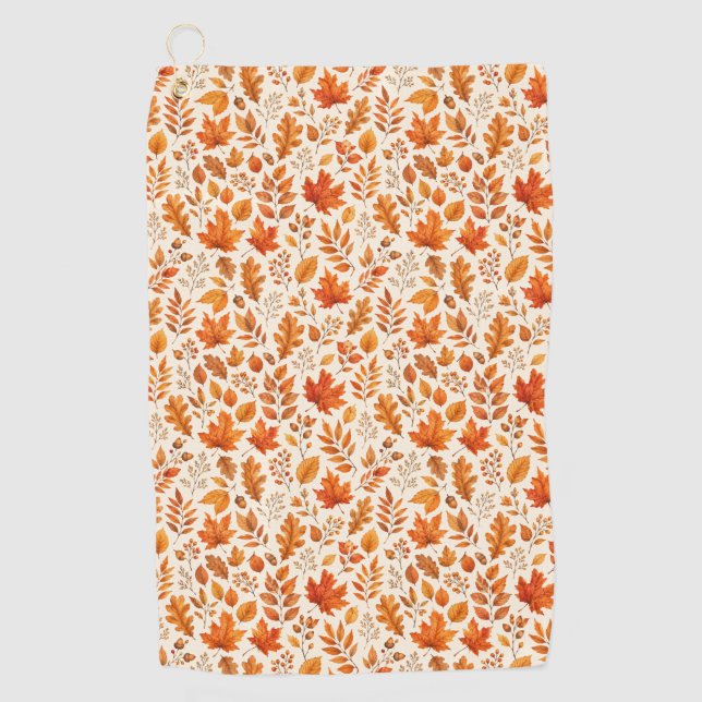 Warm Autumn Leaves Seamless Pattern Golf Towel (Front)