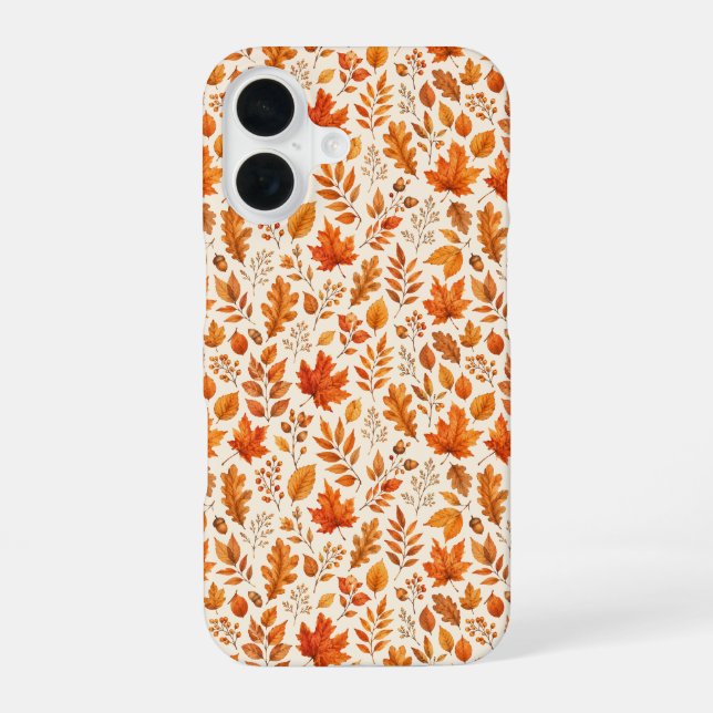 Warm Autumn Leaves Seamless Pattern iPhone 16 Case (Back)