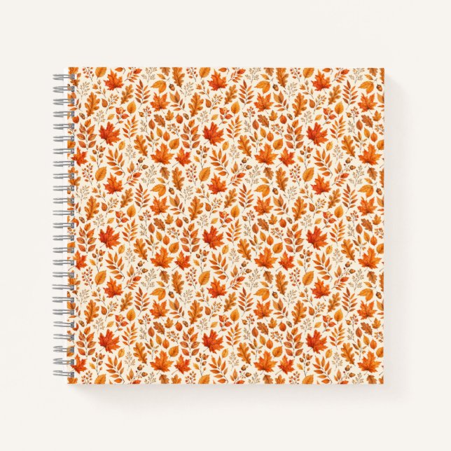 Warm Autumn Leaves Seamless Pattern Notebook (Front)