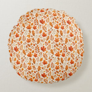 Warm Autumn Leaves Seamless Pattern Round Cushion
