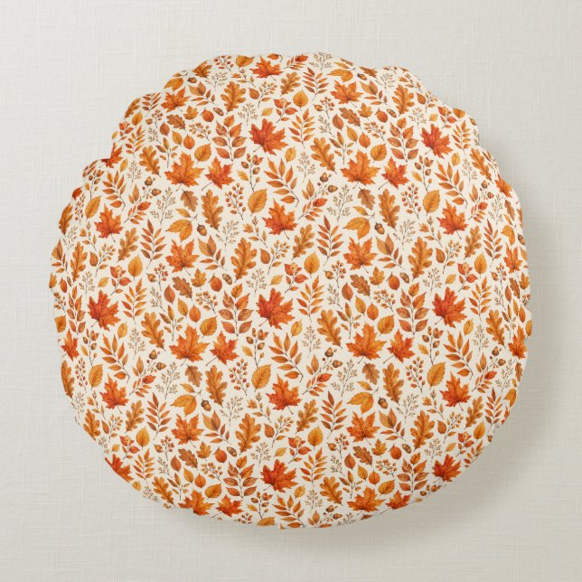 Warm Autumn Leaves Seamless Pattern Round Cushion (Front)