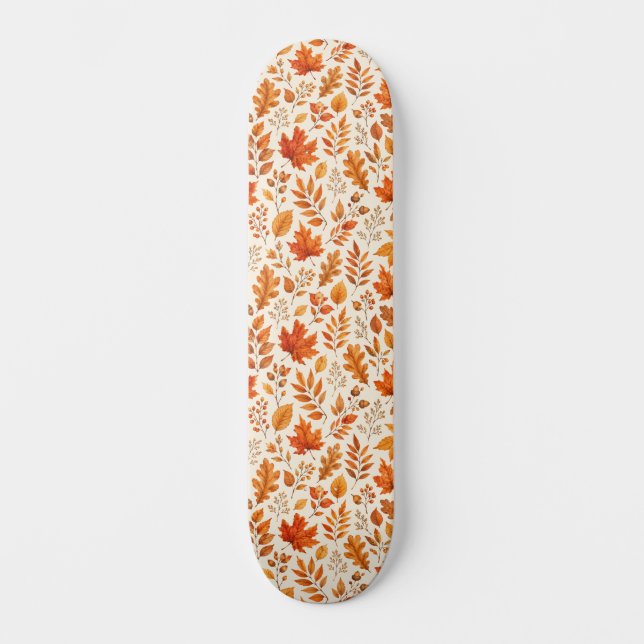Warm Autumn Leaves Seamless Pattern Skateboard (Front)